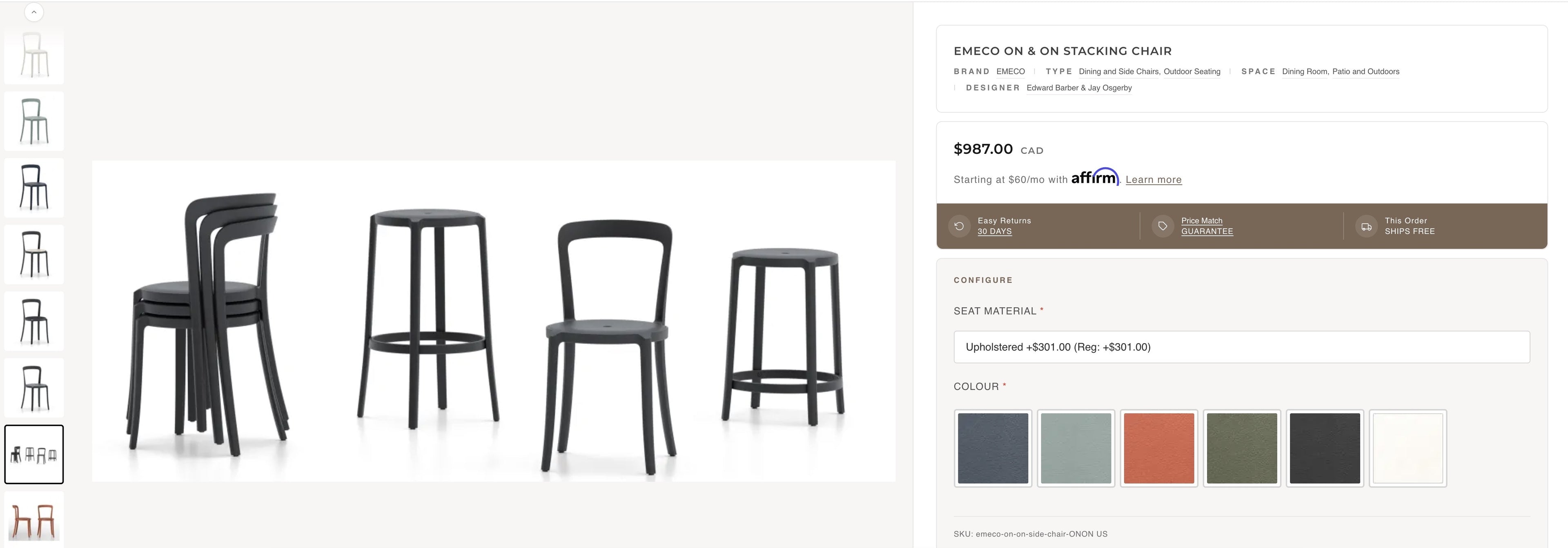 Emeco On & On Designer Stacking Chairs – Upholstered Seat
