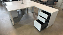 Load image into Gallery viewer, Used White Steelcase L-Shape Desks w/ Storage
