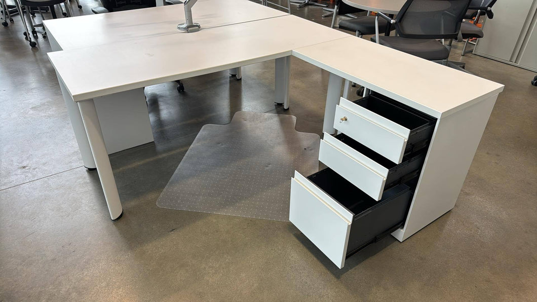 Used White Steelcase L-Shape Desks w/ Storage