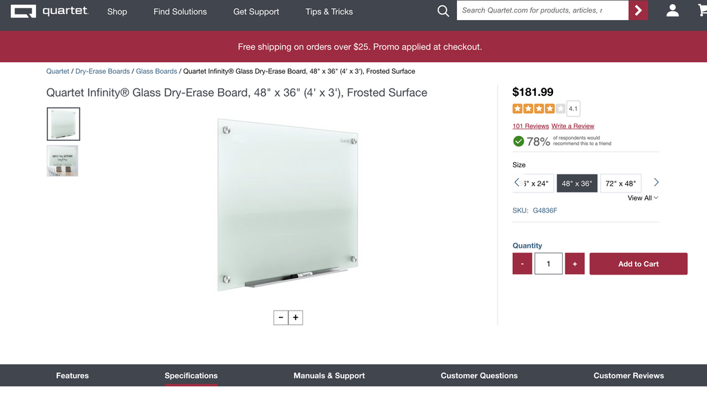 Glass Quartet Dry Erase Whiteboards. 4x3, 6x4, 8x4