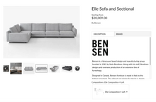 Load image into Gallery viewer, Used &quot;Bensen Elle&quot; L-Shape Sectional Designer Couch
