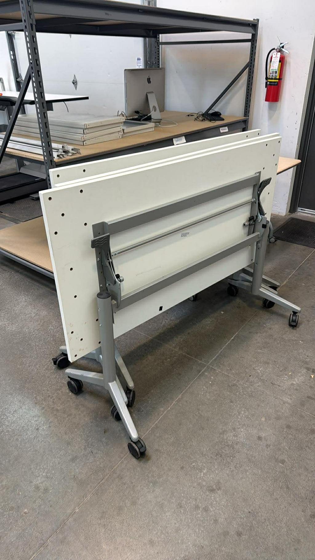 Used White Flip Top Rolling Table