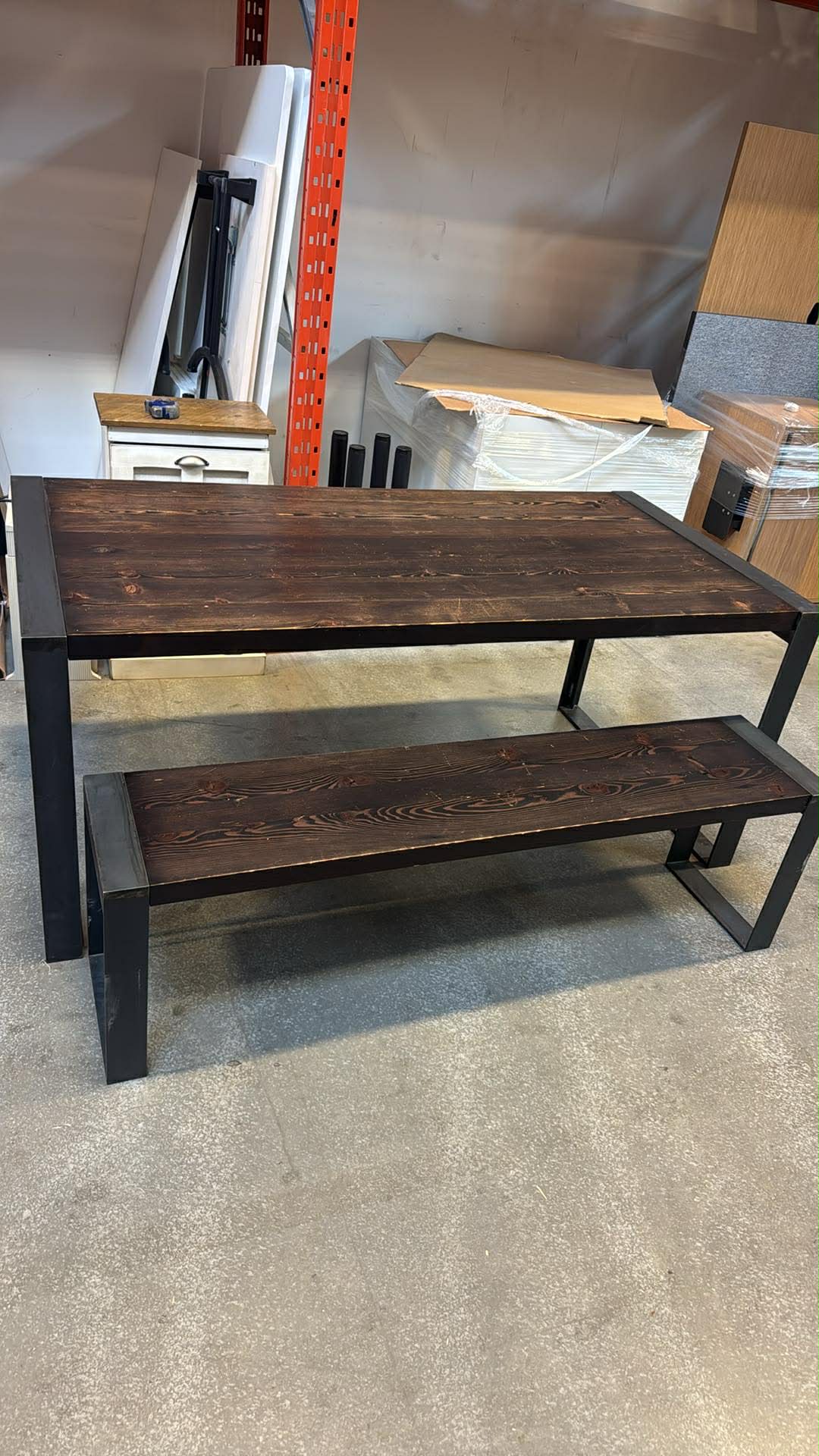 Custom Industrial Solid Wood Dining & Meeting Table Set