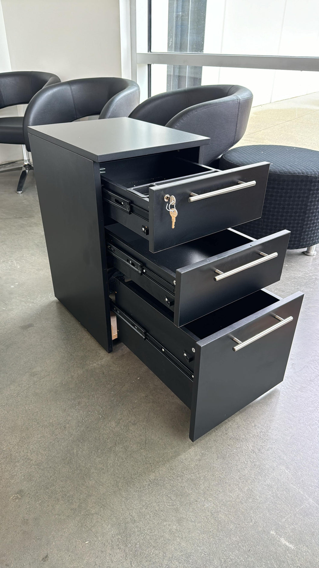 Used Black 3 Drawer Storage Pedestal