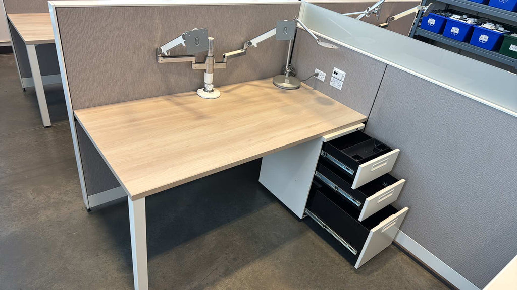 Steelcase Powered Workstation Pods (60” x 30”) with Monitor Arm, Light & Pedestal