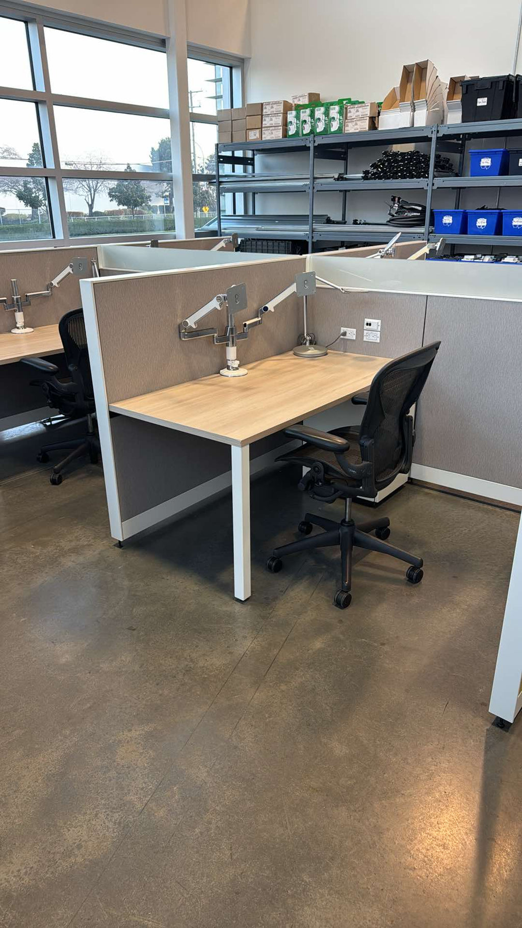 Steelcase Powered Workstation Pods (60” x 30”) with Monitor Arm, Light & Pedestal