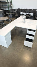 Load image into Gallery viewer, Used White Steelcase L-Shape Desks w/ Storage
