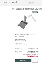 Load image into Gallery viewer, NEW - Humanscale Notebook Holder for M2.1 &amp; M8.1 Monitor Arms
