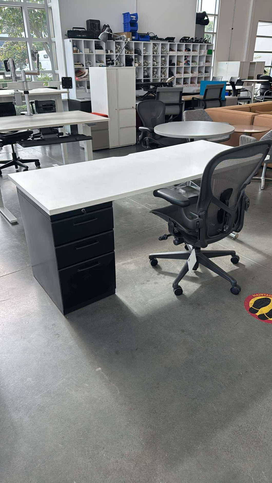 Used White Steelcase Desks w/ Attached Storage