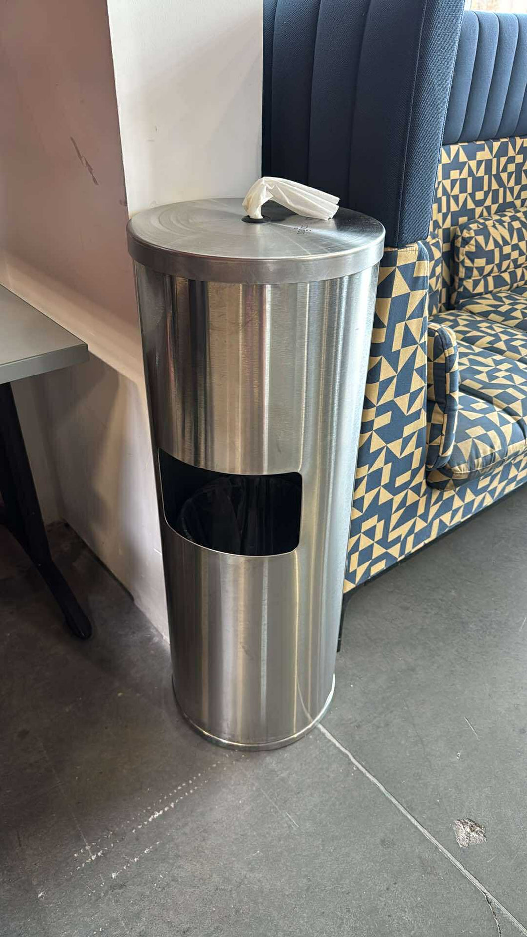 Used Zogics Stainless Steel Gym Wipe Dispenser w/ Trash Can