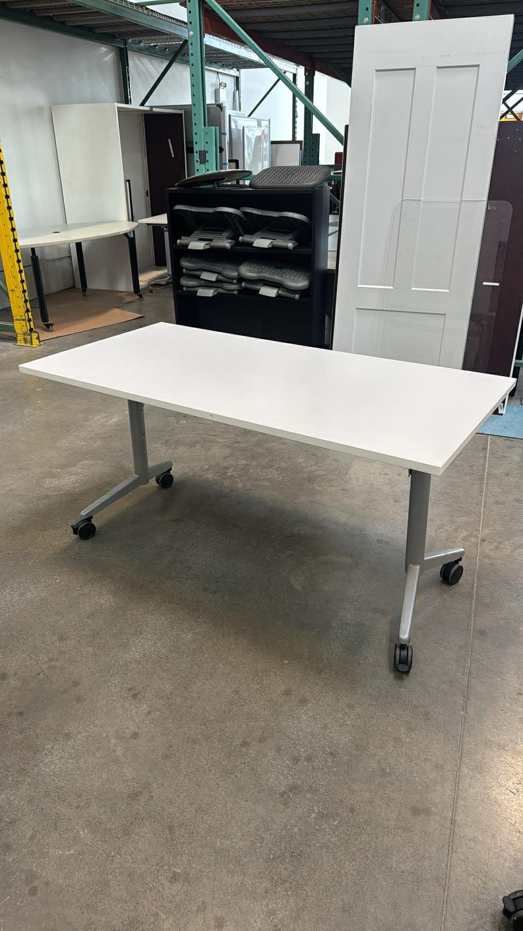 Used White Flip Top Rolling Table