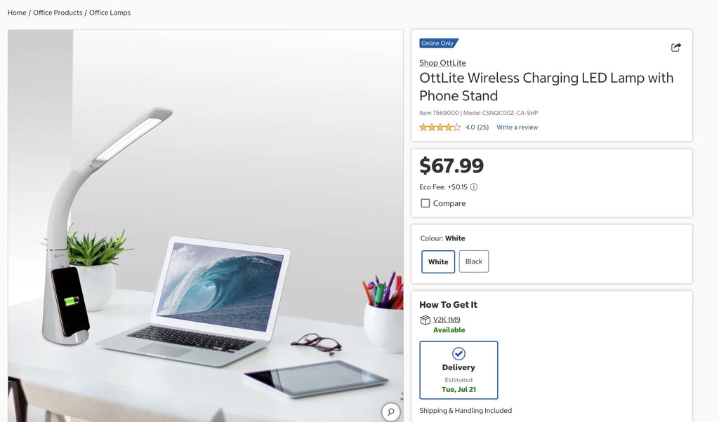 OttLite Wireless Charging LED Desk Lamp with Phone Stand
