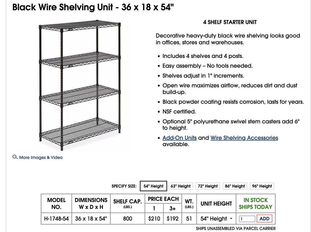 Heavy Duty Uline Rolling Wire Shelving Unit