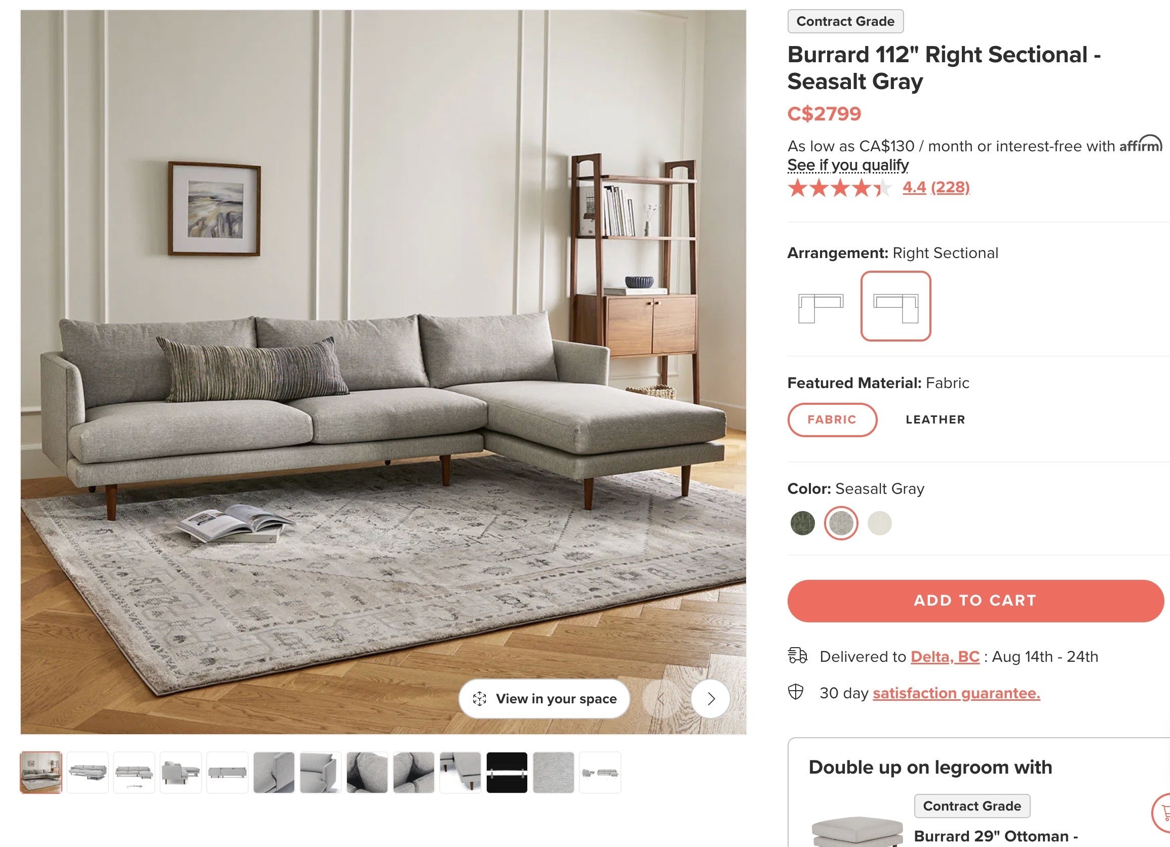 Article Burrard Right-Hand Sectional Couch