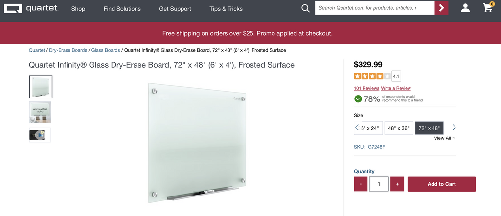 Glass Quartet Dry Erase Whiteboards. 4x3, 6x4, 8x4