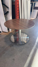 Load image into Gallery viewer, Used 30” Round Coffee Table – Wood Finish with Metal Pedestal Base
