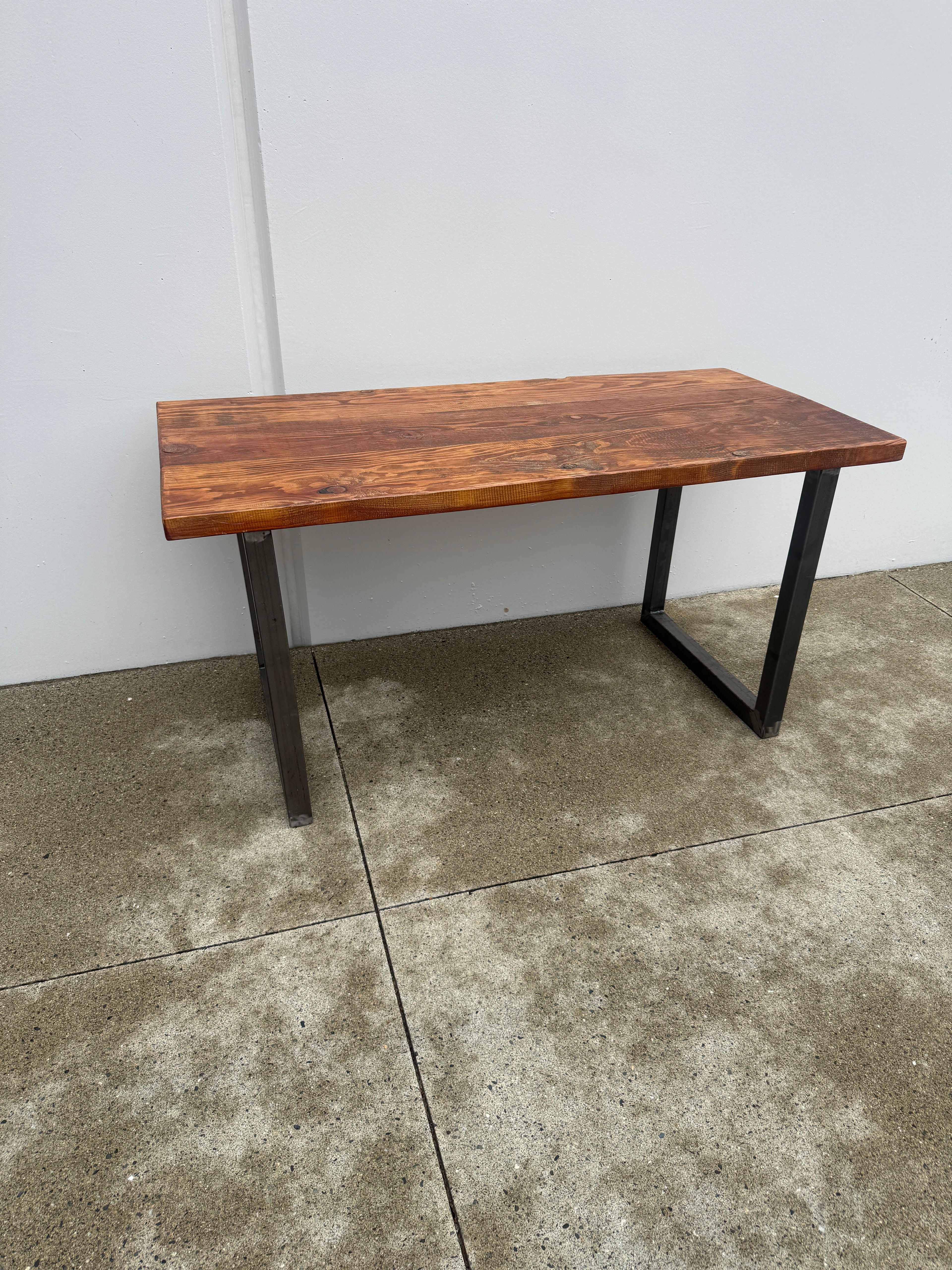 Rustic Solid Wood Desk with Steel Legs – Handcrafted Industrial Style
