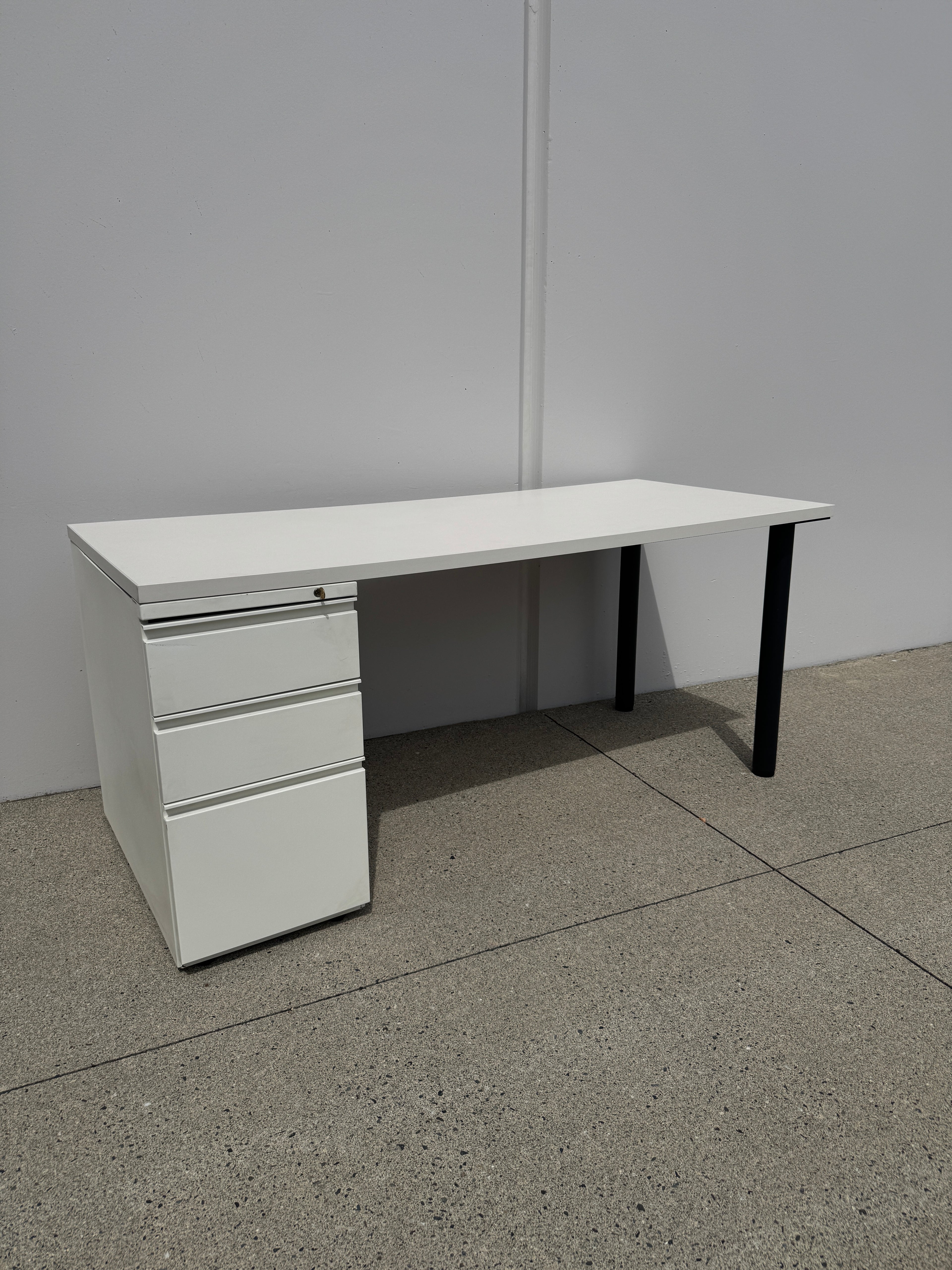 Herman Miller Desk with Locking Pedestal – White Laminate