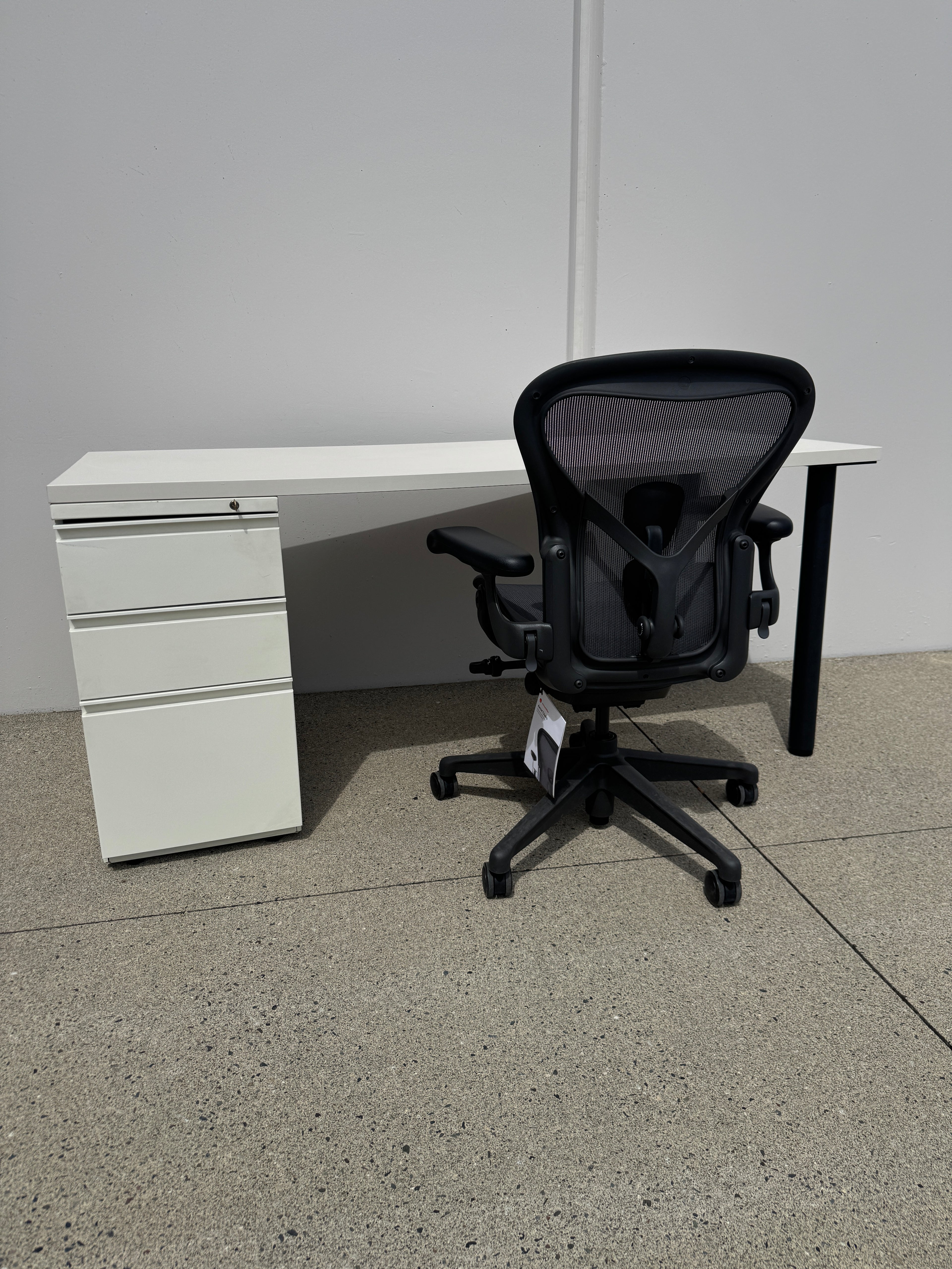 Herman Miller Desk with Locking Pedestal – White Laminate