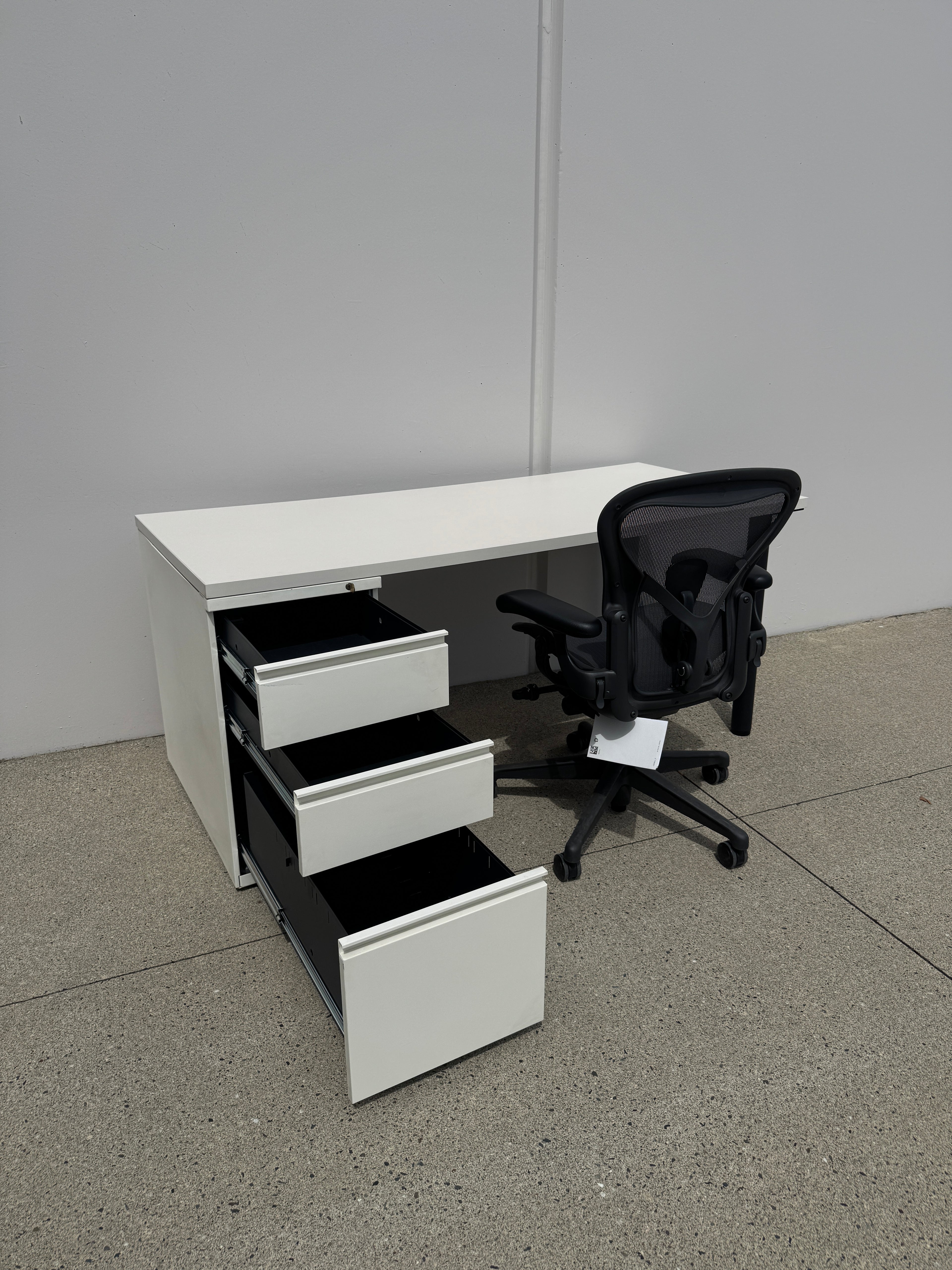 Herman Miller Desk with Locking Pedestal – White Laminate