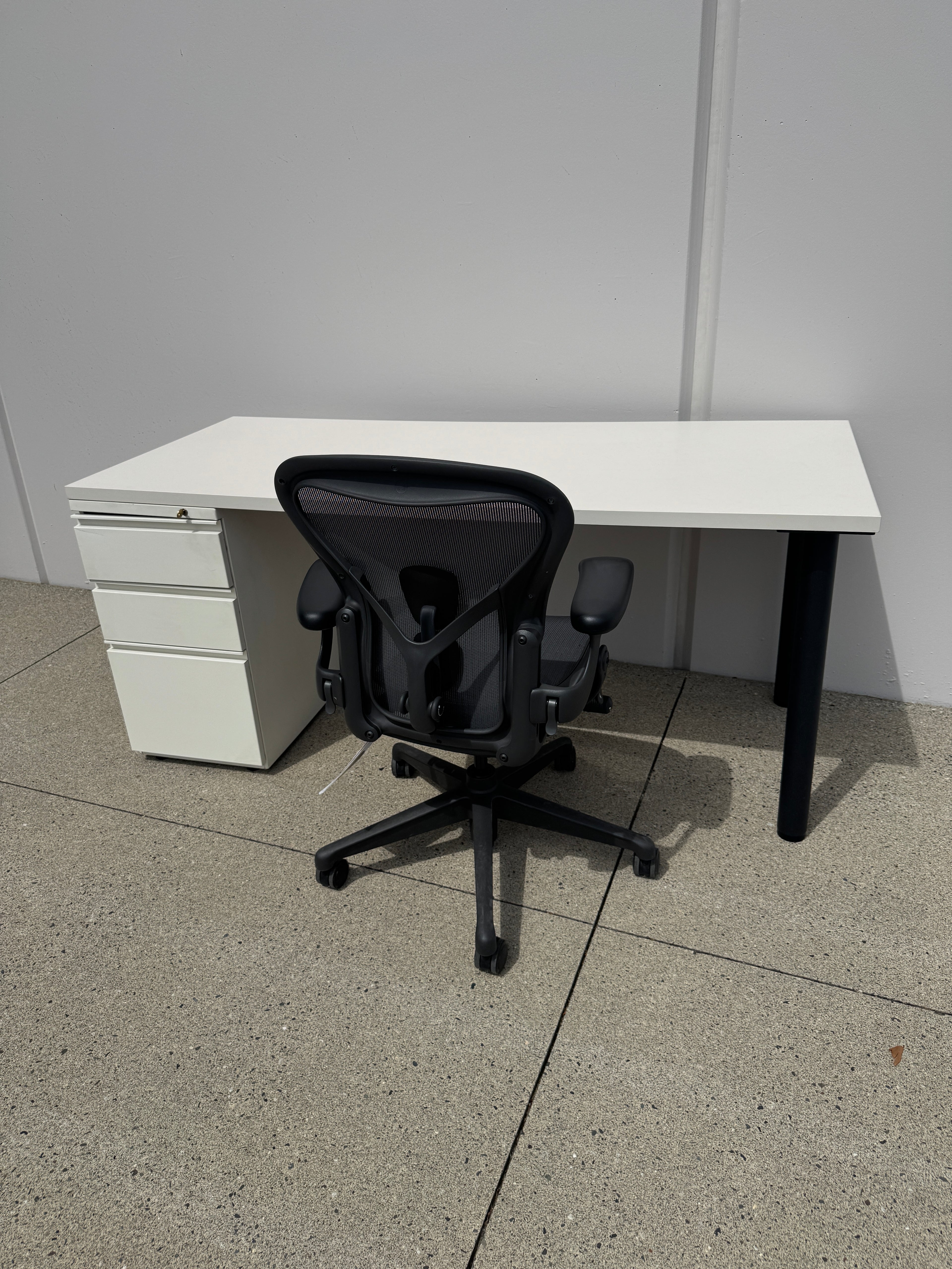 Herman Miller Desk with Locking Pedestal – White Laminate