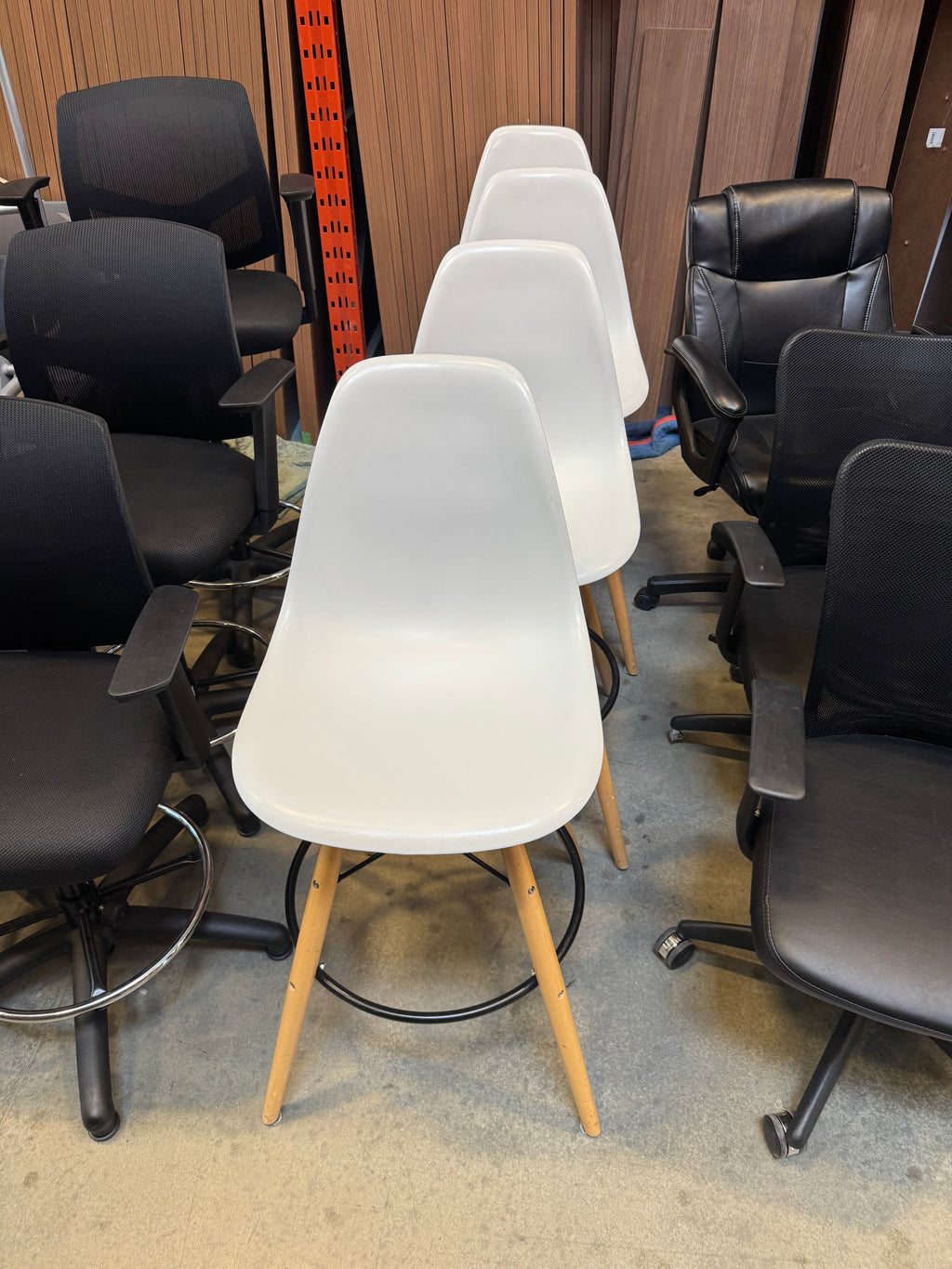 Modern Eiffel-Style Counter Height Stools – White | Wood Legs | Counter Seating