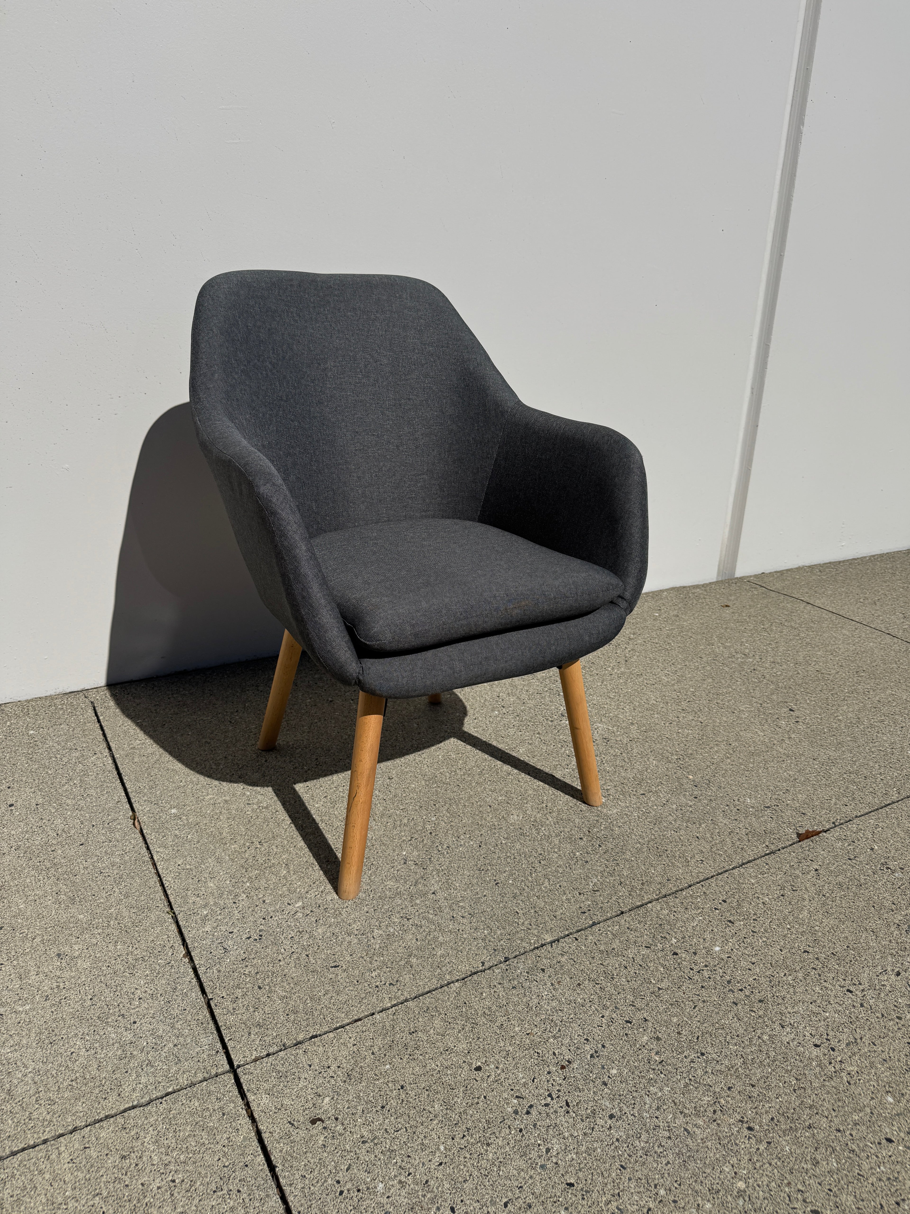 Modern Scandinavian Lounge Chairs – Grey Fabric with Solid Wood Legs