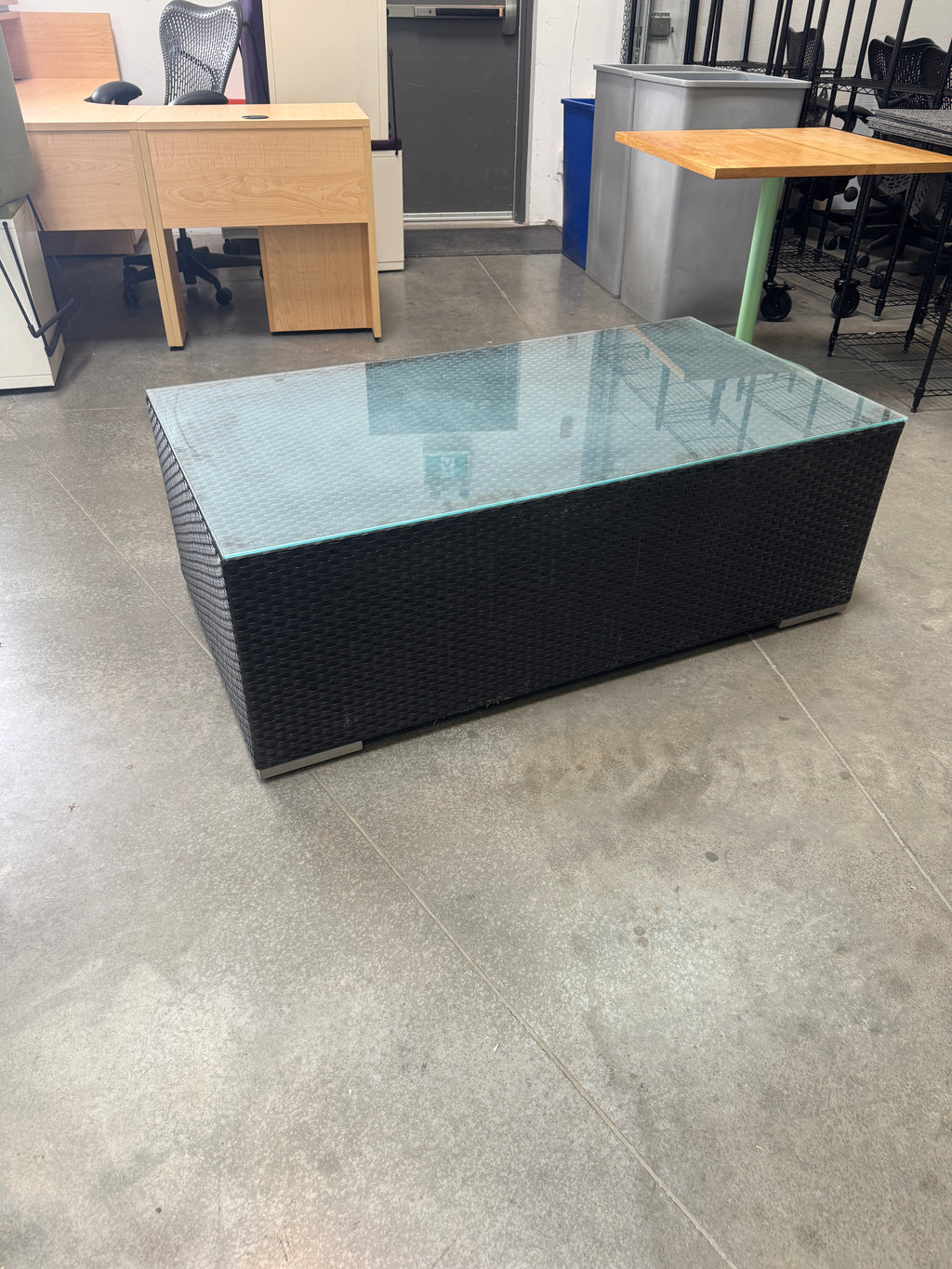 Blumare Outdoor Wicker Coffee Table with Glass Top
