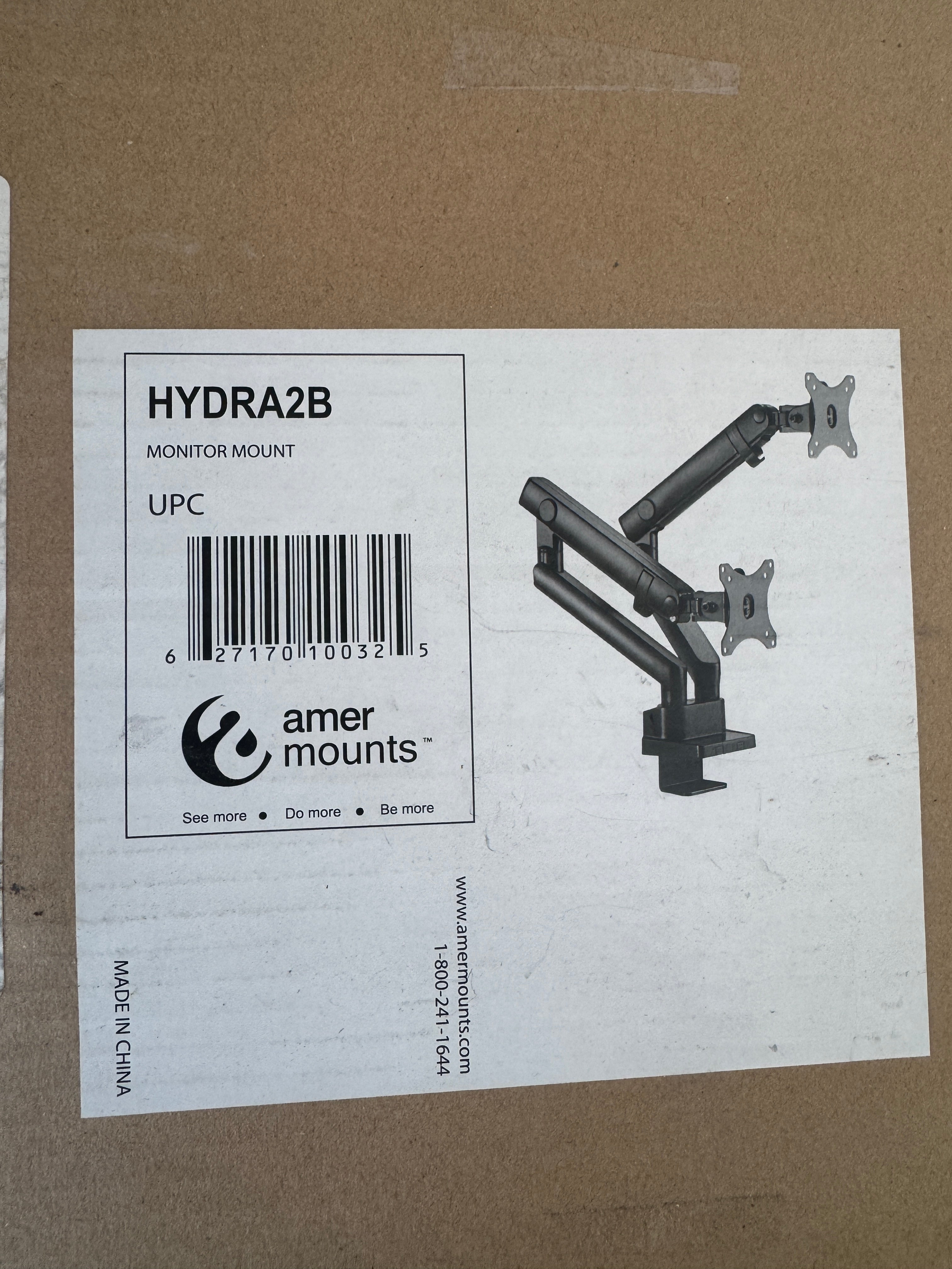 Amer Mounts HYDRA2B Dual Monitor Arm – New in Box