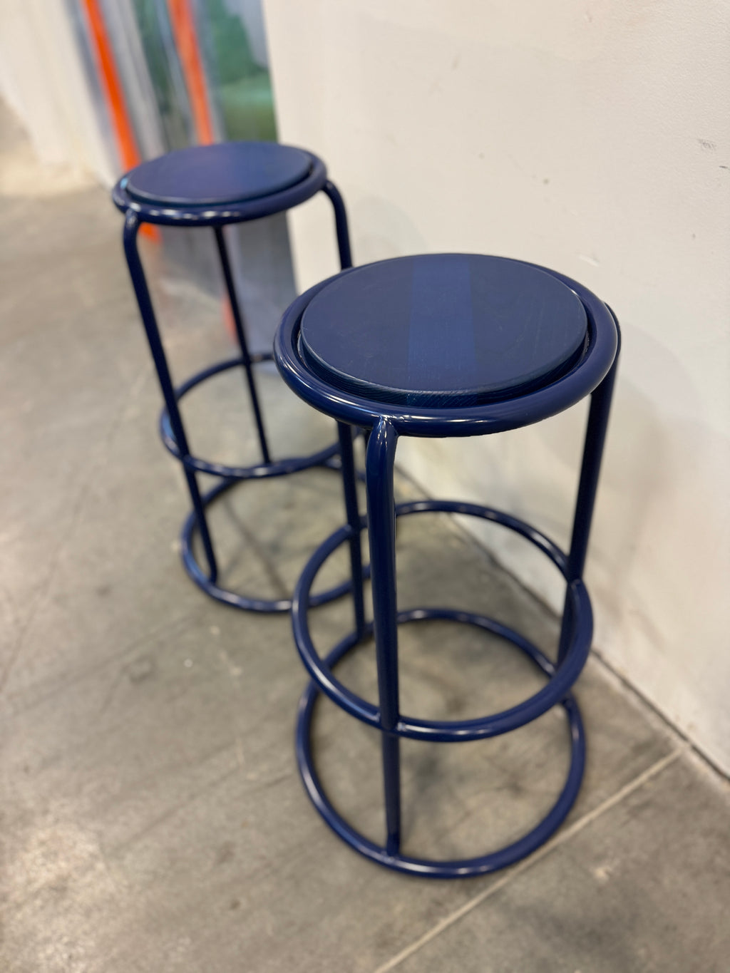 Navy Blue Metal Bar Stools – 30" Height