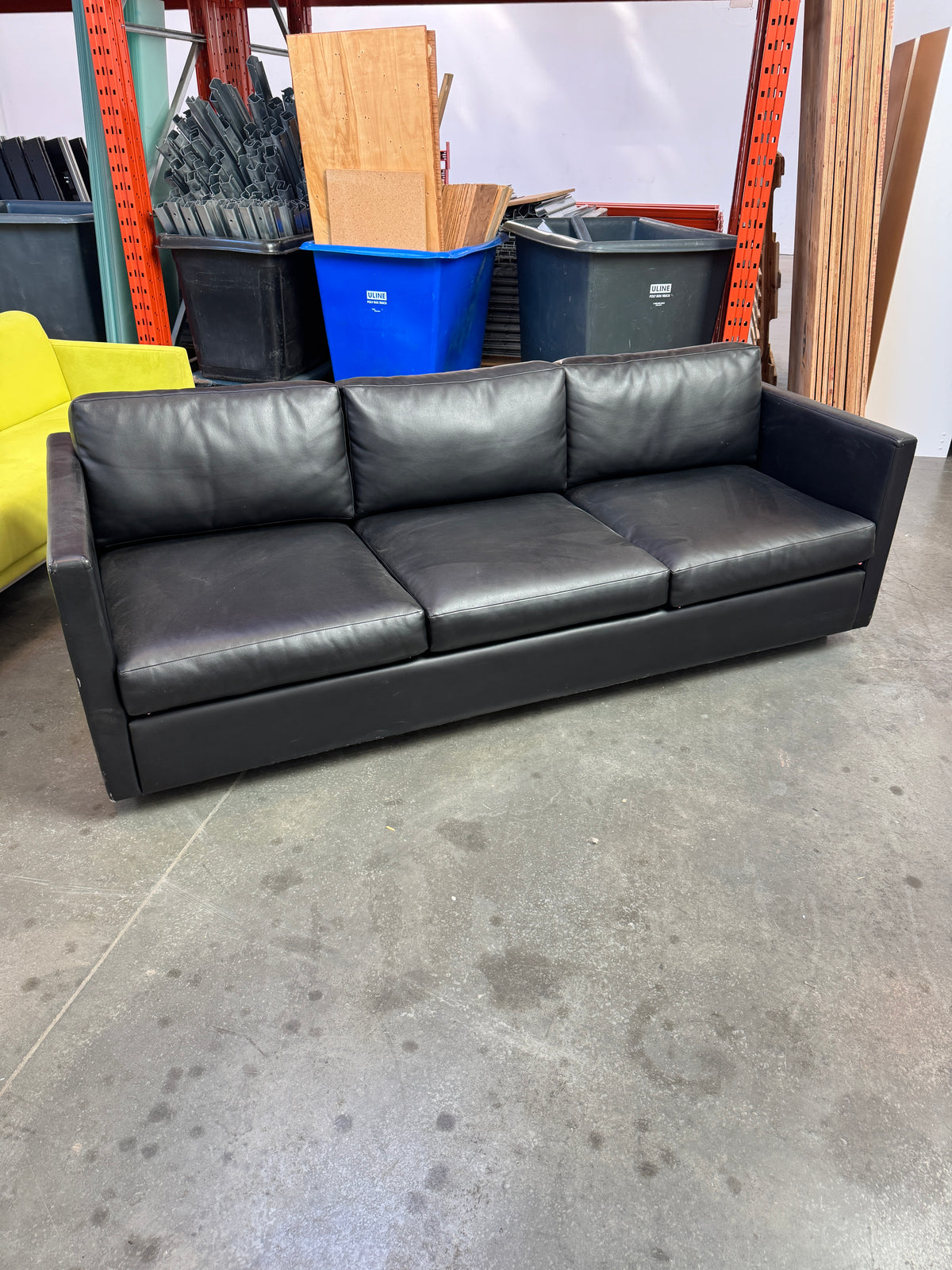Black 3-Seat Leather Sofa