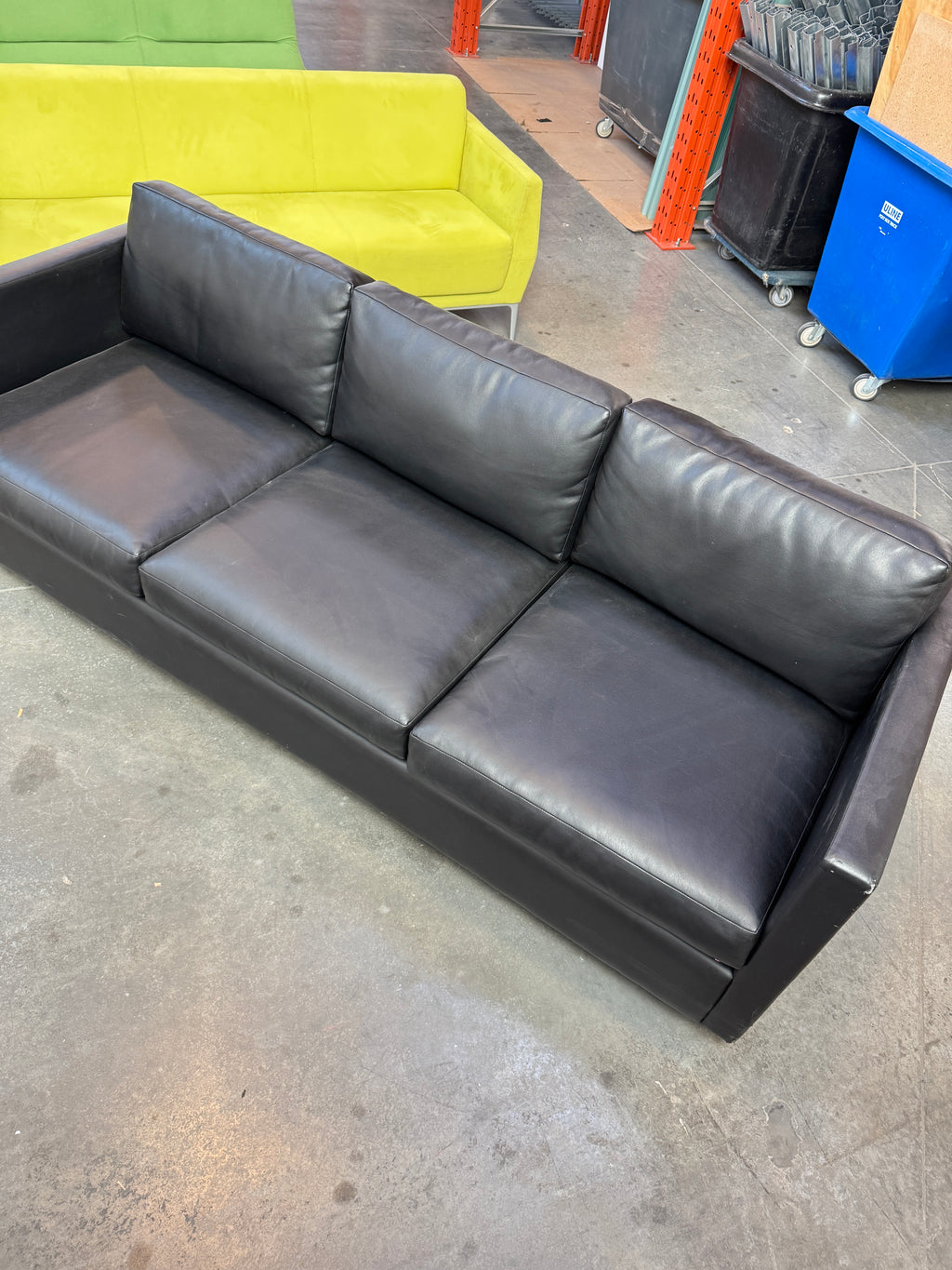 Black 3-Seat Leather Sofa