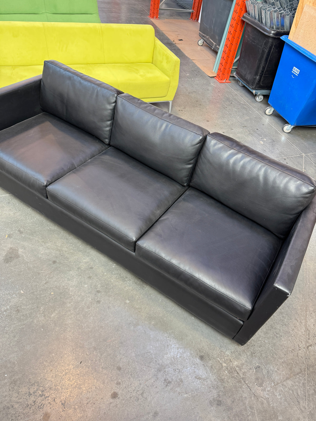 Black 3-Seat Leather Sofa