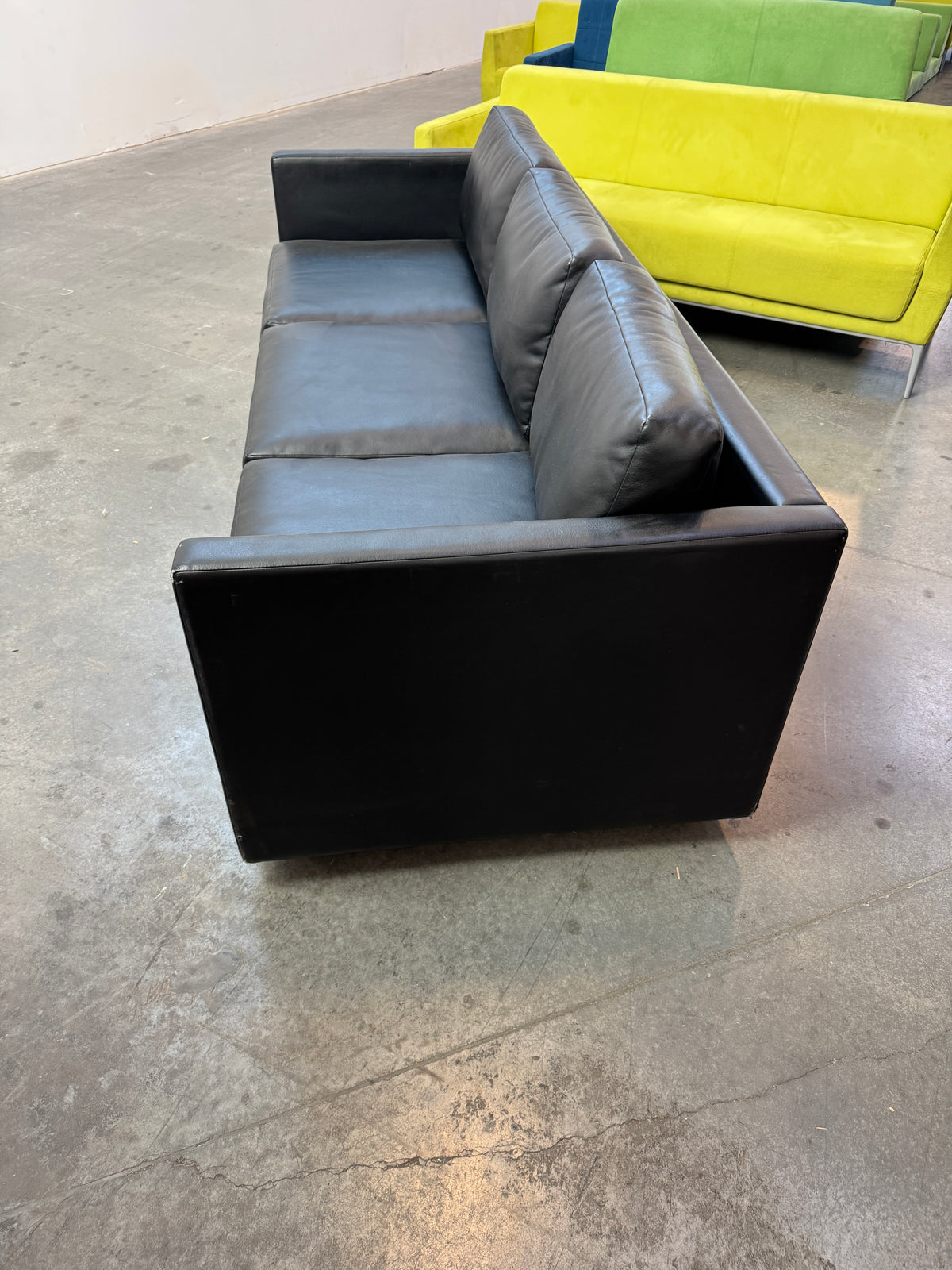 Black 3-Seat Leather Sofa