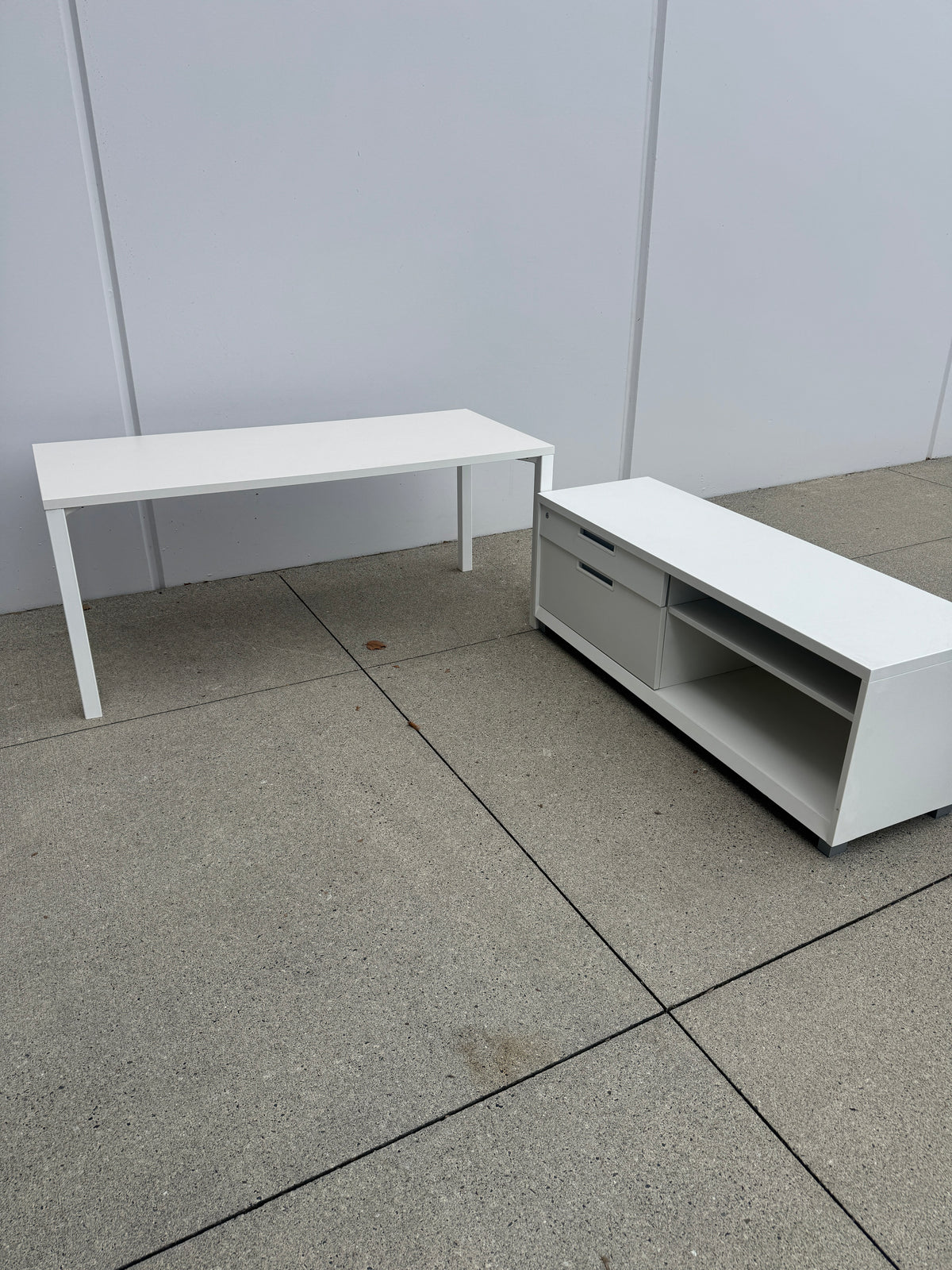 White Herman Miller Desk & Credenza Setup