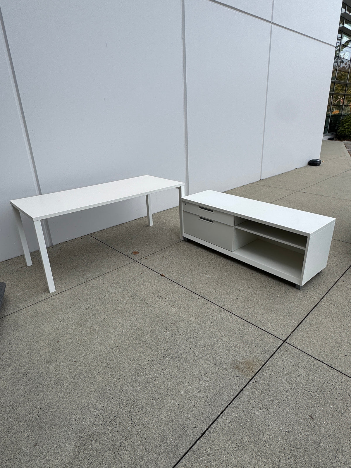 White Herman Miller Desk & Credenza Setup