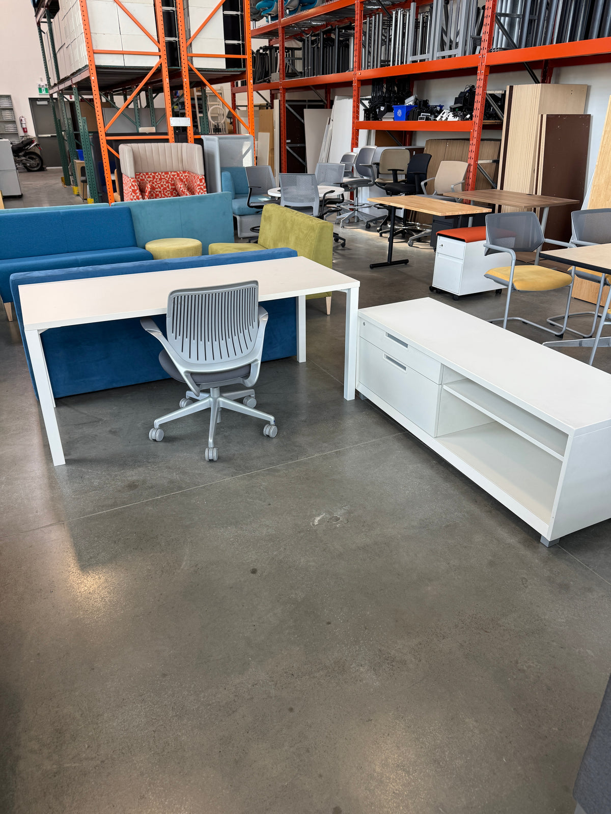 White Herman Miller Desk & Credenza Setup