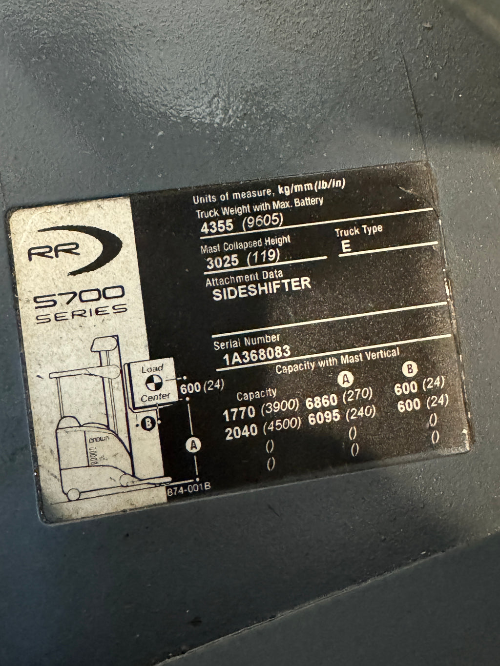 Crown RR 5700 Series Reach Forklift Truck with Charger