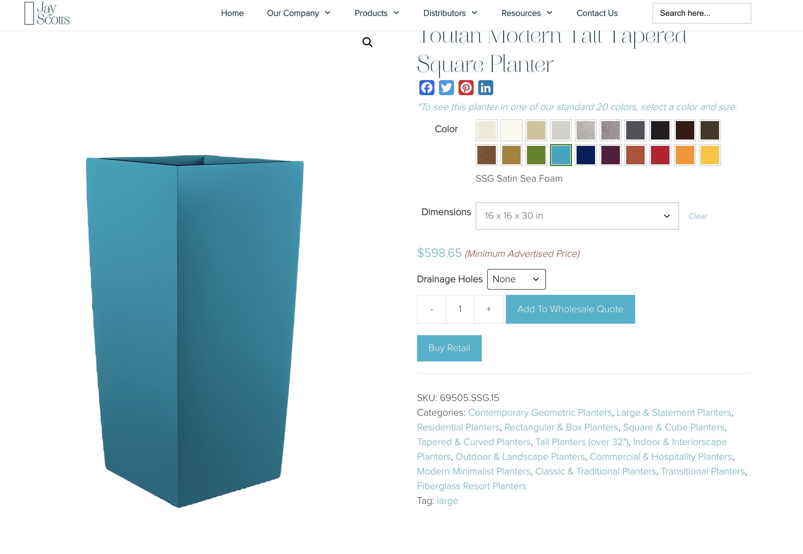 Jay Scotts Collection Planter Box – Indoor & Outdoor – Various Colours & Sizes