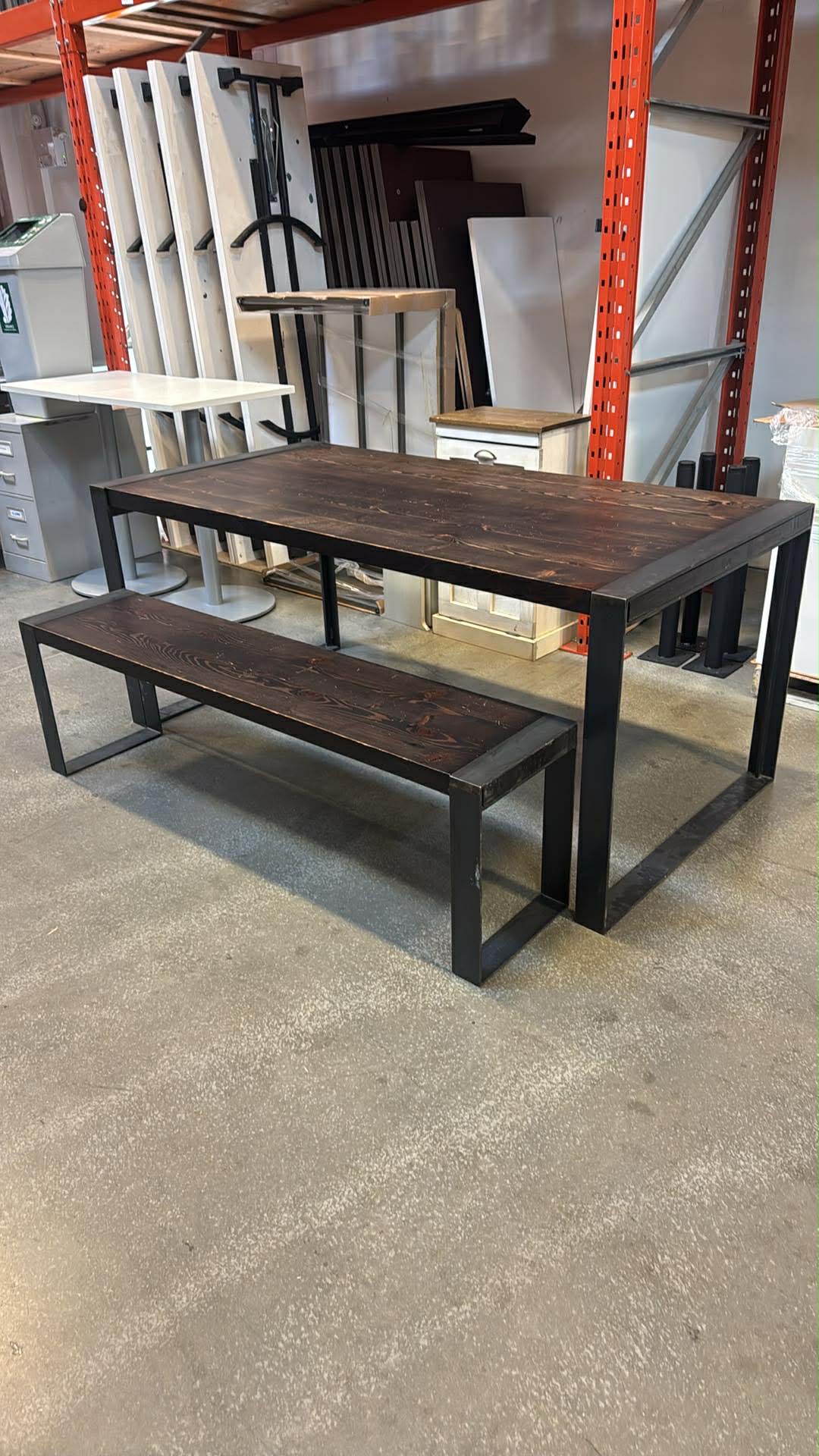Custom Industrial Solid Wood Dining & Meeting Table Set