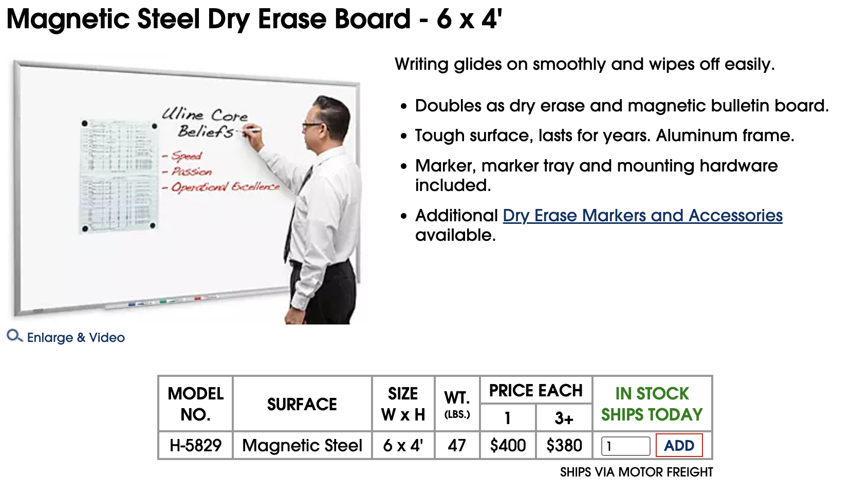 U-Line Magnetic 6x4 Whiteboards