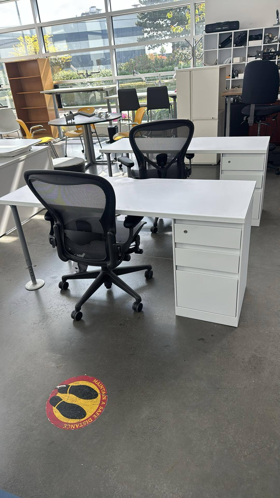 Used White Steelcase Desks w/ Storage