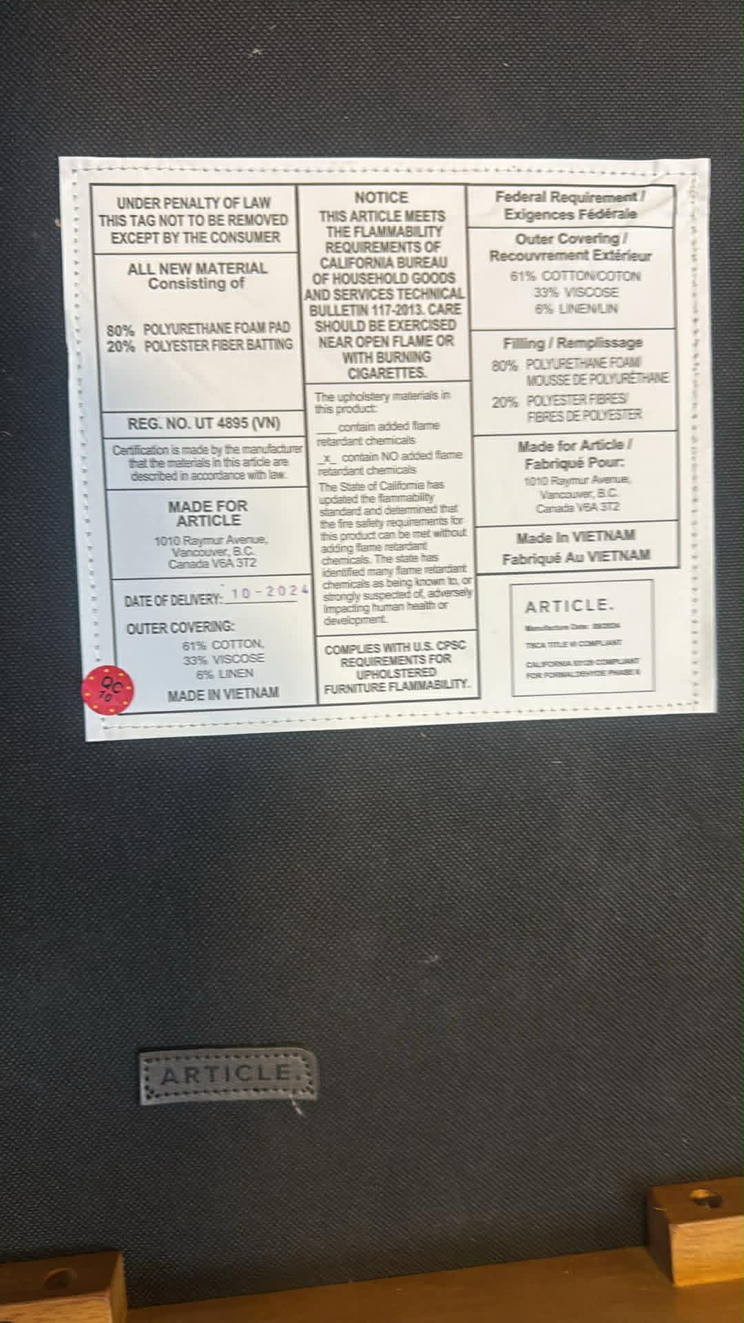 Article Rosin Armless Bench Bankquette - 53"